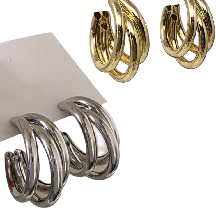12 pairs - 3 pc ring hoop earrings