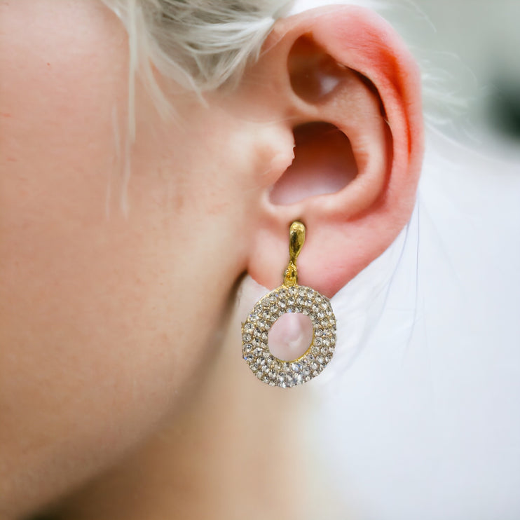 12 pcs Rhinestone Round Earrings Silver & Gold tone